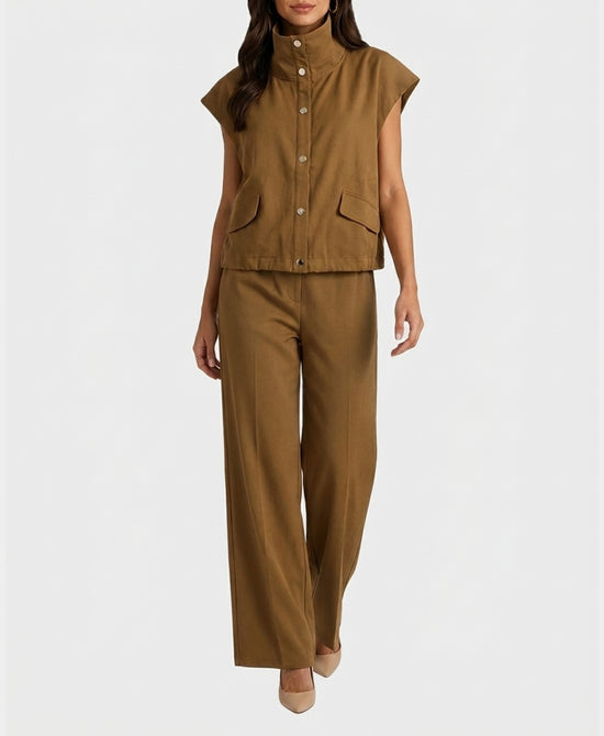 
Funnel Neck Top & Pants Set- 2 Pc Set in WARM BROWN view 1