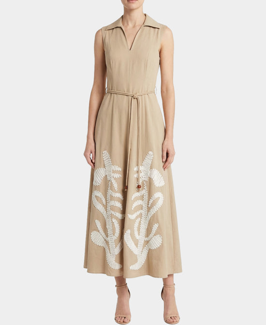 
Maxi Dress w/ Contrast Embroidered Detail in BEIGE/CREAM view 1