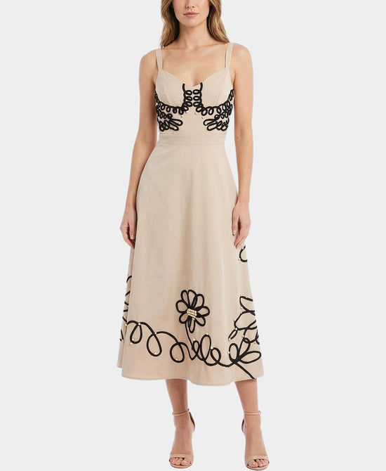 
Maxi Dress w/ Contrast Embroidered Detail & Beads in BEIGE/BLACK view 1