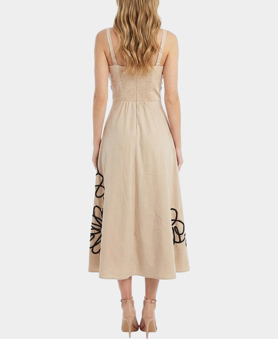 
Maxi Dress w/ Contrast Embroidered Detail & Beads in BEIGE/BLACK view 2