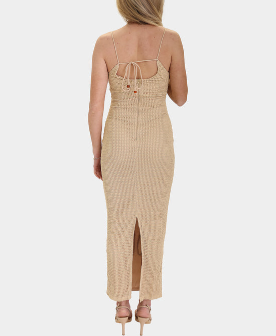 Crochet Maxi Dress w/ Contrast Embroidered Detail & Beads view 2