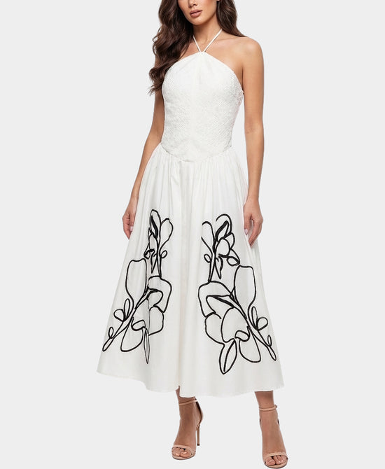 Halter Maxi Dress w/ Embroidered Detail view 1