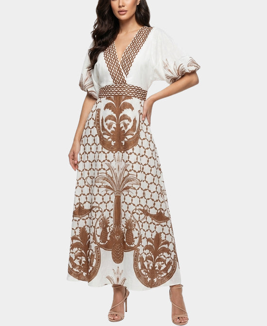 Printed Maxi Dress w/ Puff Sleeves view 1