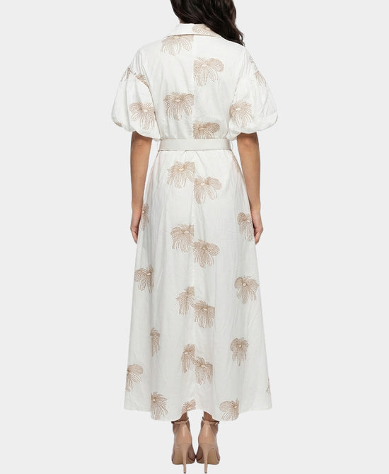 Embroidered Maxi Dress w/ Puff Sleeves view 2