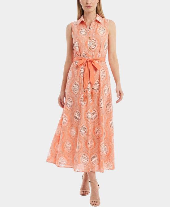 
Embroidered Maxi Dress in ORANGE/WHITE view 1
