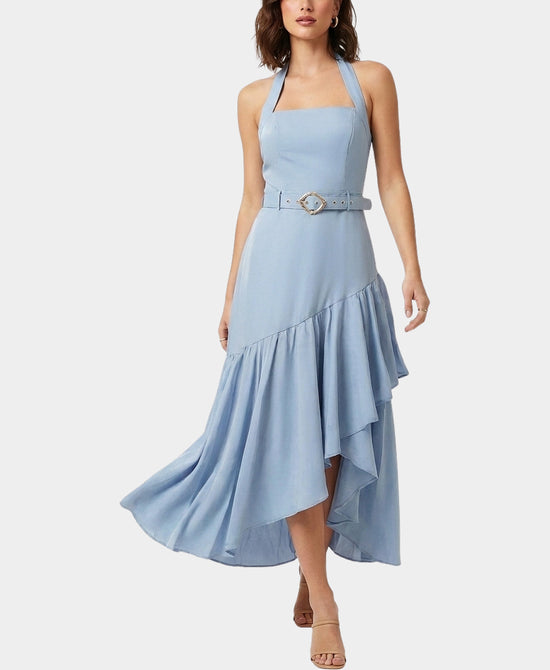 
Asymmetrical Hi-Lo Halter Dress in BLUE view 1