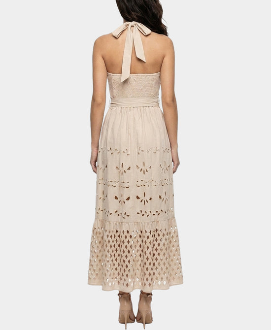 
Halter Dress w/ Laser Cut Detail in BEIGE view 2