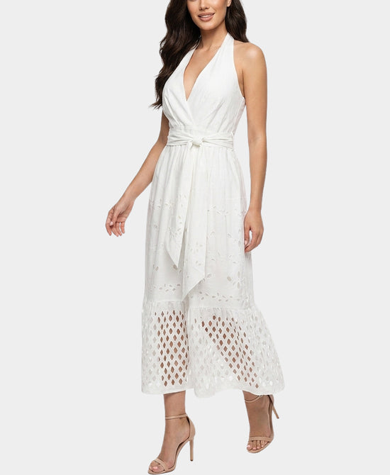
Halter Dress w/ Laser Cut Detail in WHITE view 1