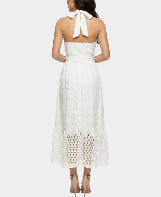 
Halter Dress w/ Laser Cut Detail in WHITE view 2