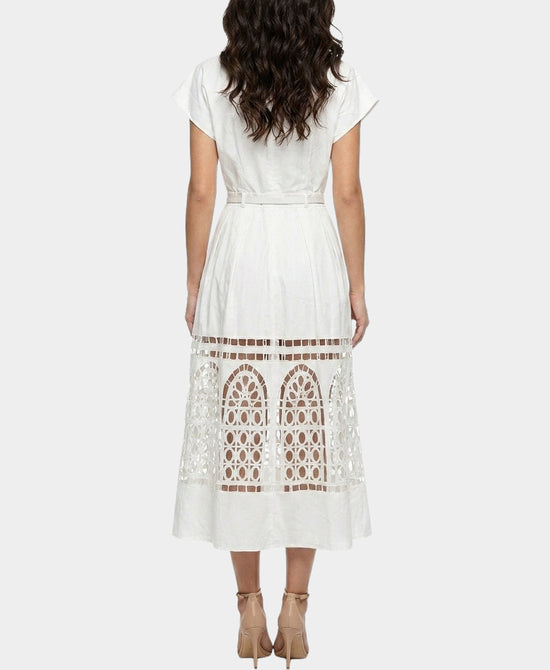 
Midi Dress w/ Laser Cut Detail in WHITE view 2