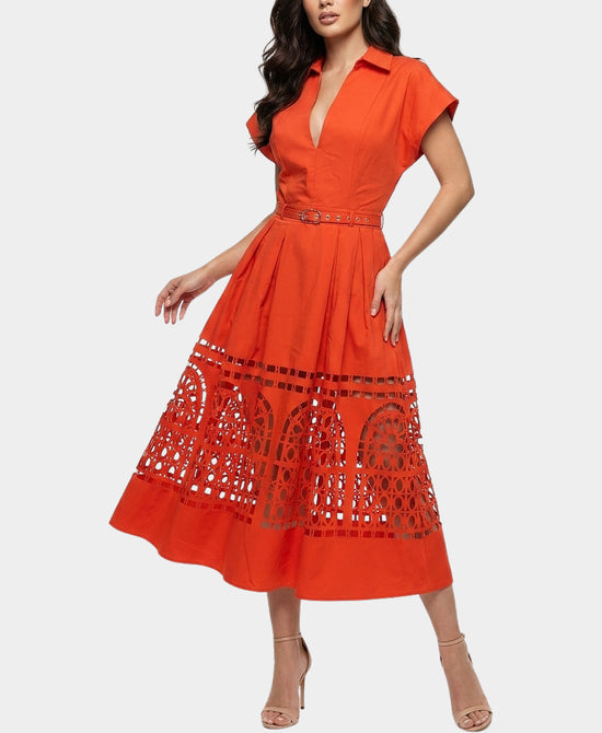 
Midi Dress w/ Laser Cut Detail in RED view 1