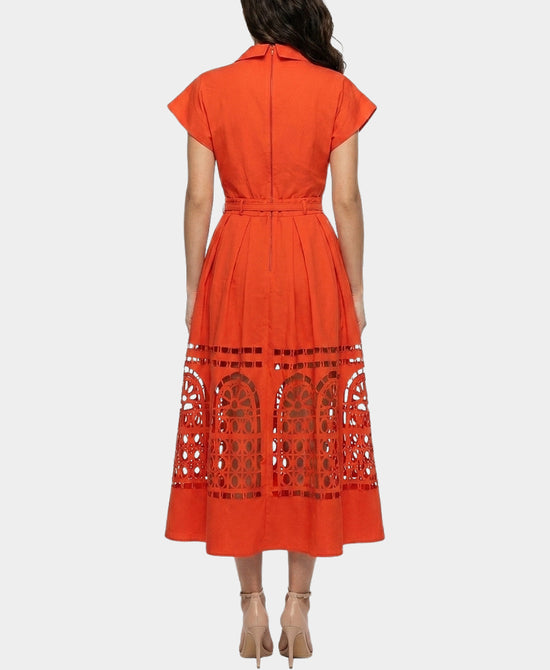 
Midi Dress w/ Laser Cut Detail in RED view 2