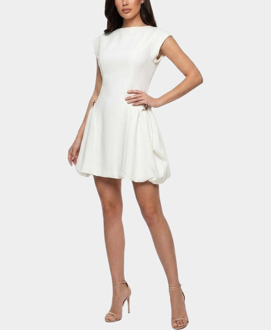 
Cap Sleeve Dress w/ Gold Metal Hardware in WHITE view 1