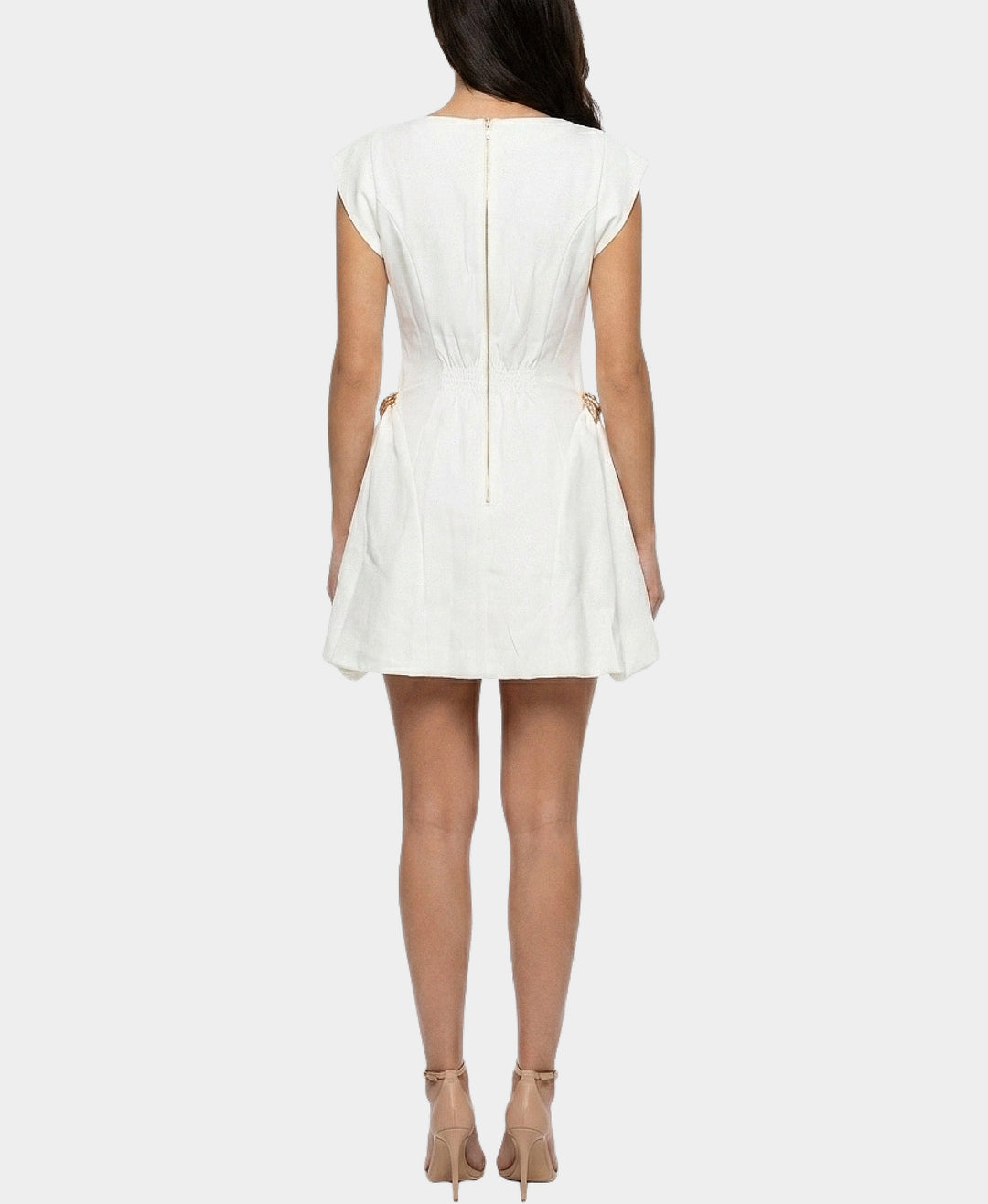 Cap Sleeve Dress w/ Gold Metal Hardware M / White