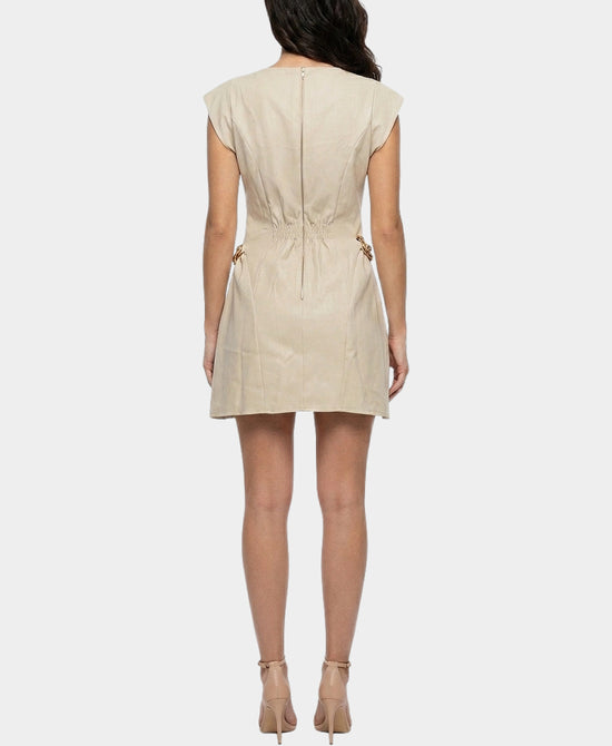 
Cap Sleeve Dress w/ Gold Metal Hardware in BEIGE view 2