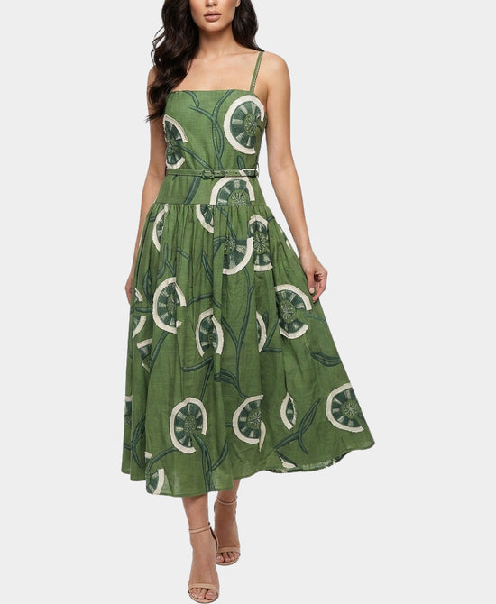 
Circle Print & Fringe Maxi Dress in GREEN MULTI view 1