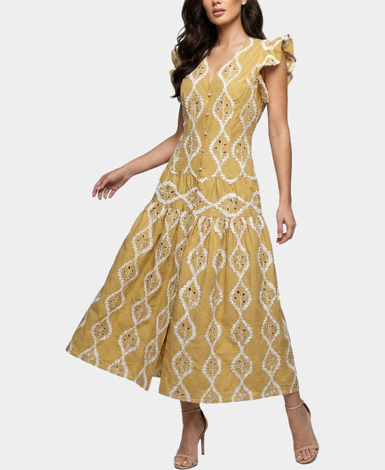 
Embroidered Maxi Dress in TAN/WHITE view 1