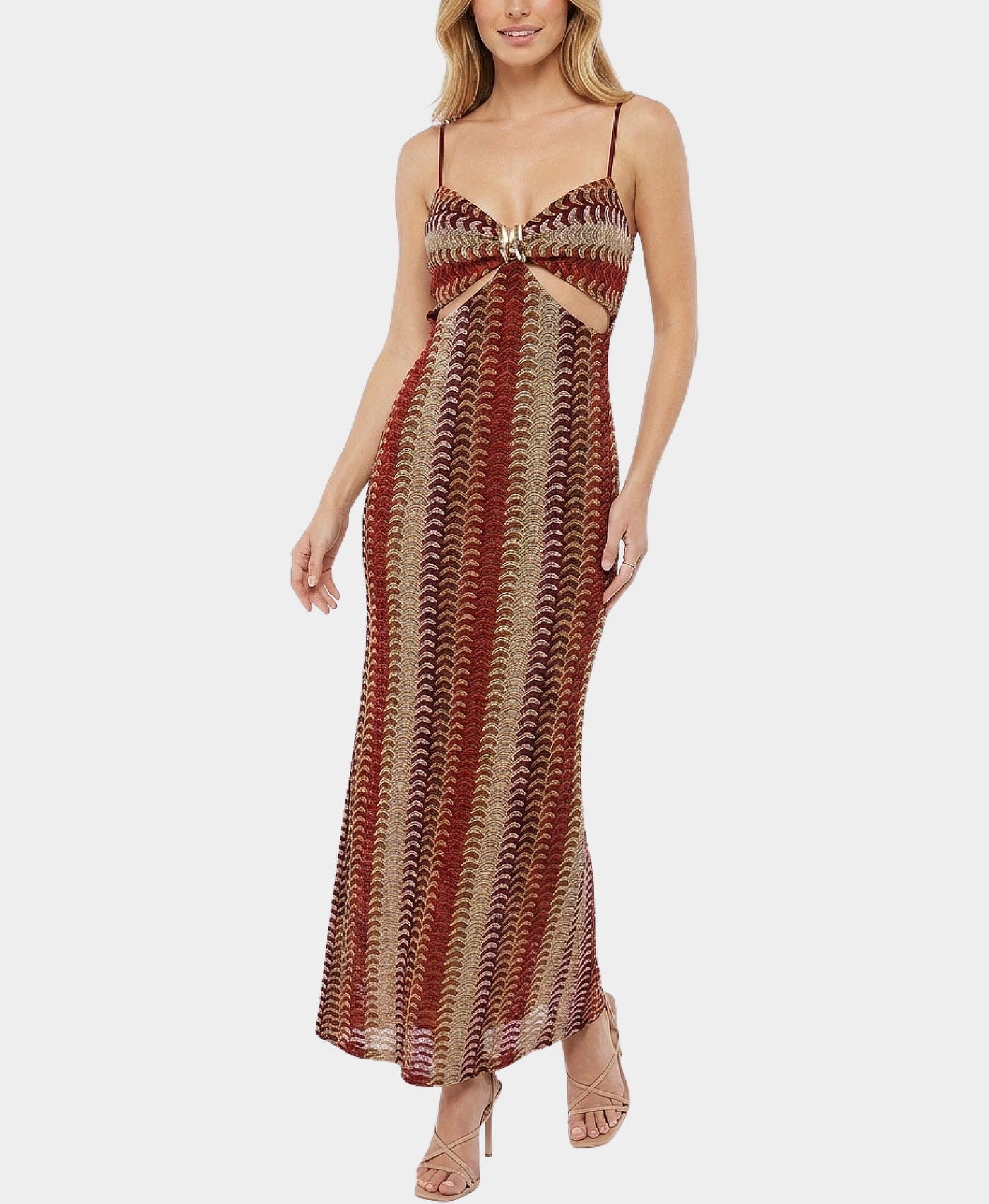 gold hardware dress Black Gold Hardware Halter Neck Midi Dress