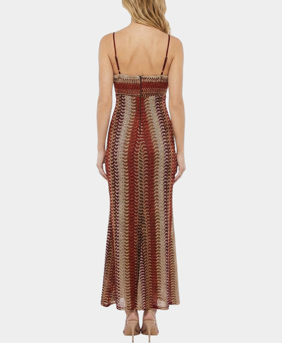 
Multicolor Knit Maxi Dress w/ Gold Hardware & Cut-Out in RUST MULTI view 2
