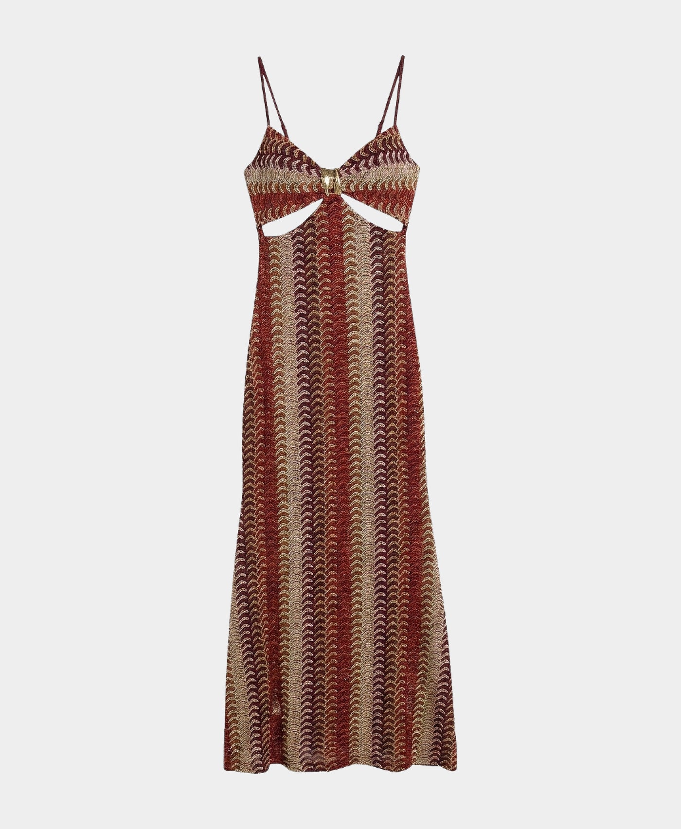 maxi dress with gold hardware Linda's Sleeveless Sheer Maxi Dress with Gold Hardware Detail