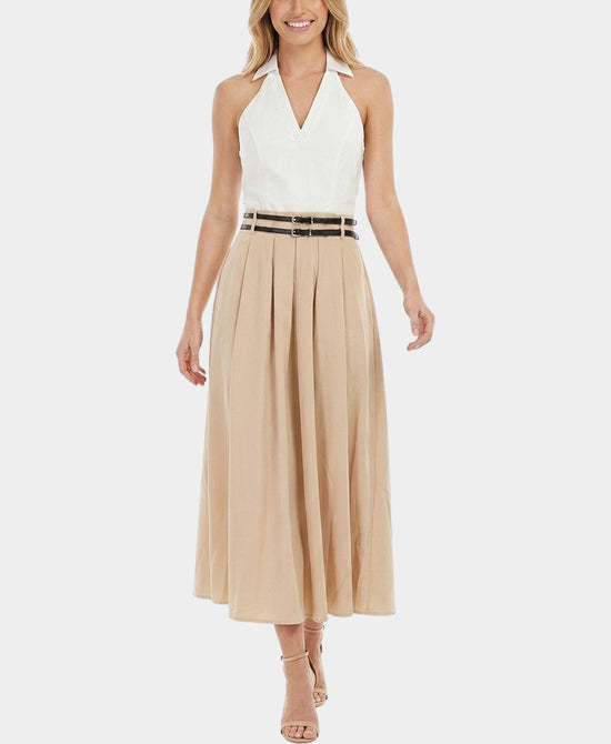 
Contrast Midi Dress in WHITE/BEIGE view 1