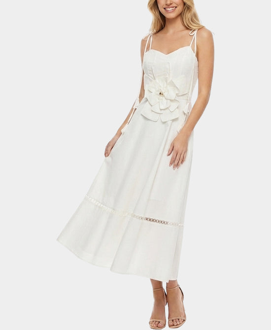 
Maxi Dress w/ Flower Detail in WHITE view 1