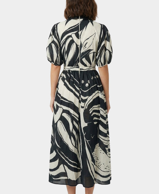 
Printed Maxi Dress w/ Puff Sleeves in BLACK/WHITE view 2