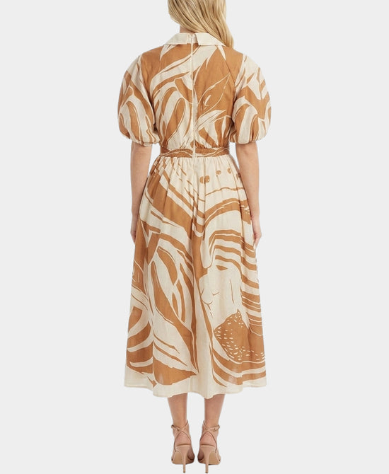 
Printed Maxi Dress w/ Puff Sleeves in ORANGE MULTI view 2