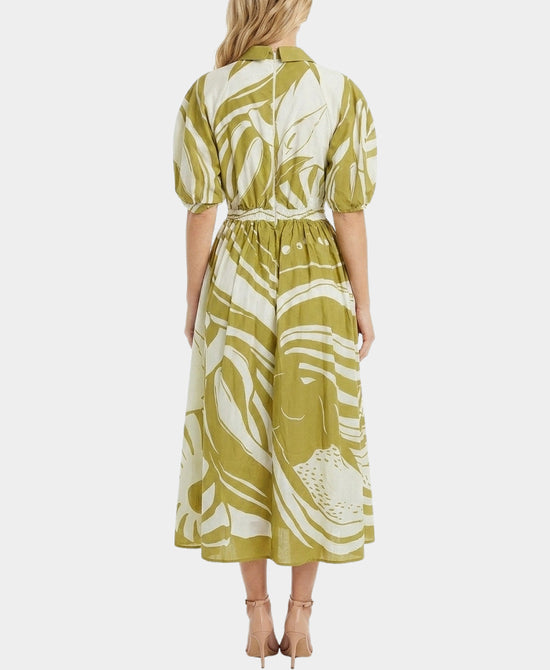 
Printed Maxi Dress w/ Puff Sleeves in CHARTREUSE MULTI view 2