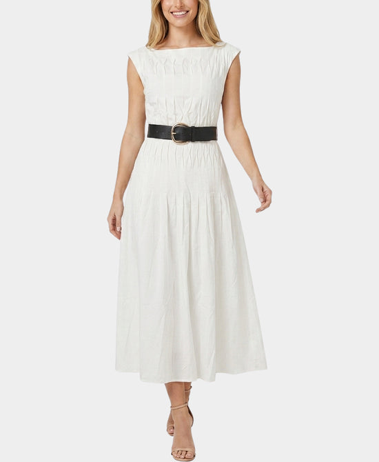 
Smocked Detail Midi Dress in WHITE view 1