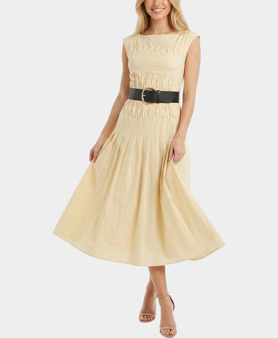 
Smocked Detail Midi Dress in BEIGE view 1