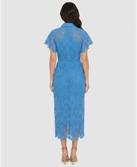 
Lace Midi Dress w/ Beaded Belt in BLUE view 2