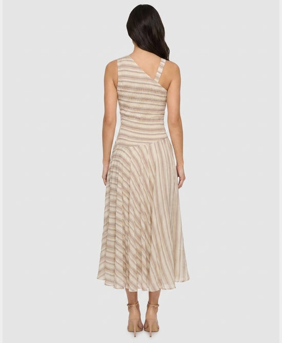
Stripe Midi Dress w/ Bead Detail in BEIGE MULTI view 2