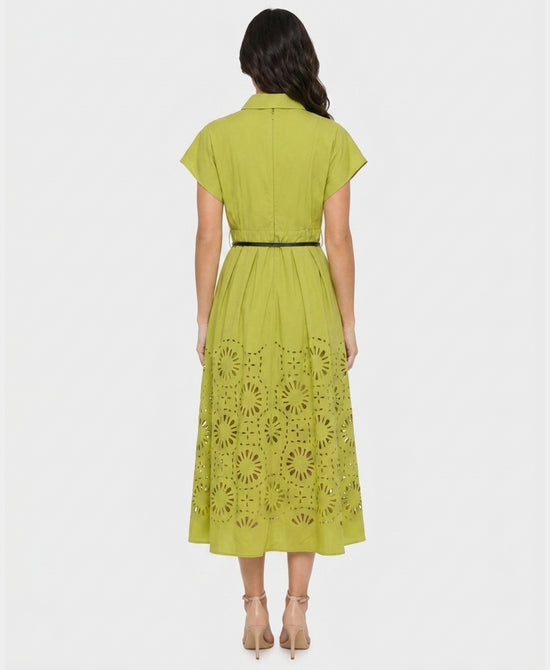 
Midi Dress w/ Laser Cut Detail in CHARTREUSE view 2