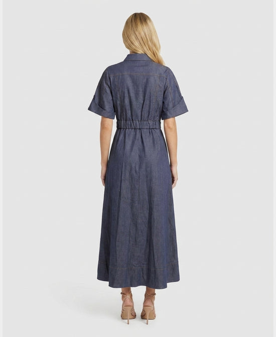
Denim Maxi Dress w/ Front Slit in DARK WASH view 2