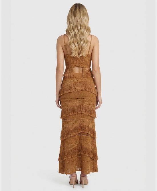 
Crochet Top & Maxi Skirt w/ Fringe Set- 2 pc Set in TAN view 2