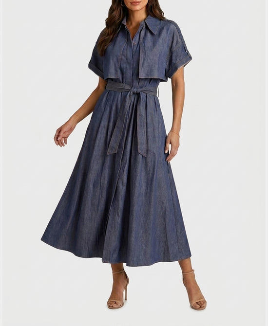 
Denim Trench Maxi Dress in BLUE view 1