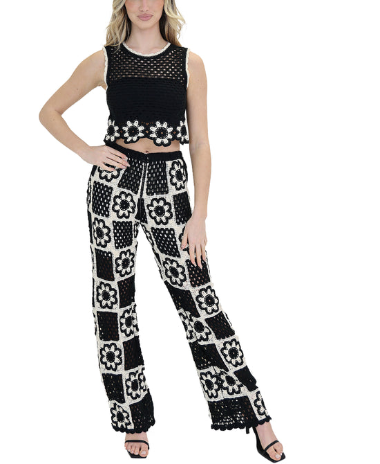 Crochet Flower Top & Pants Set- 2 Pc Set view 