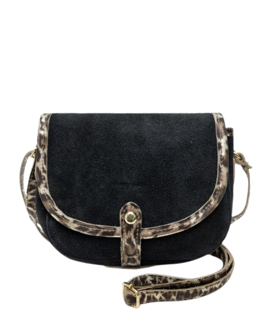 Suede Crossbody Bag w/ Leopard Trim view 
