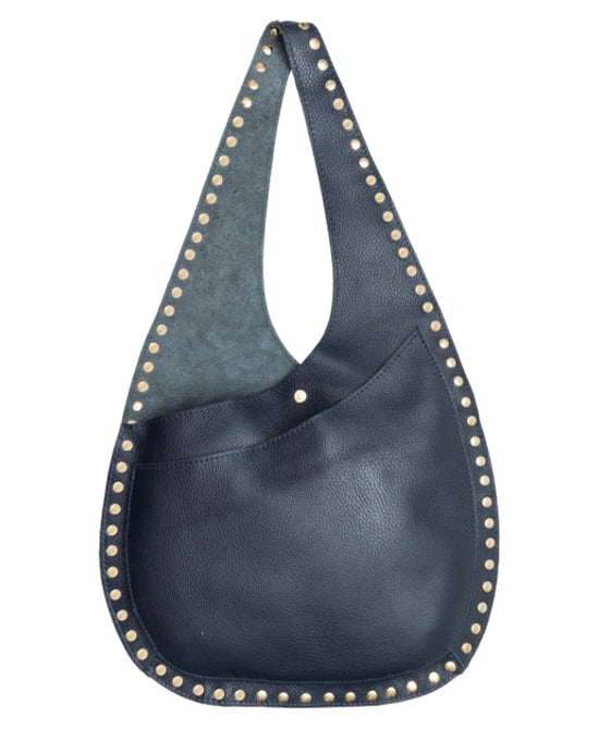 Asymmetrical Leather Hobo Bag w/ Studs view 