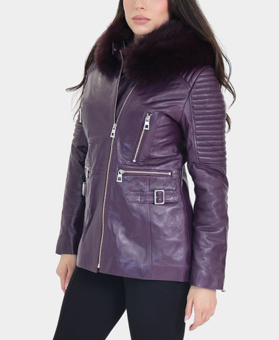 Leather Jacket w/ Fox Fur Trim Hood image 2