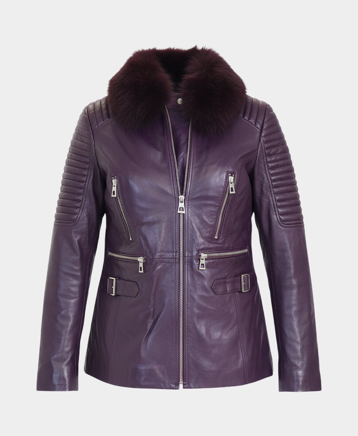 Leather Jacket w/ Fox Fur Trim Hood view 3