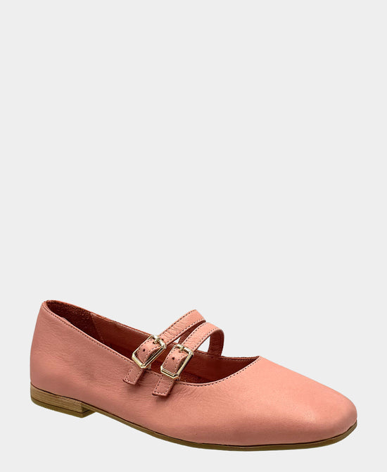 
Leather Double Buckle Ballet Flat in CORAL view 1