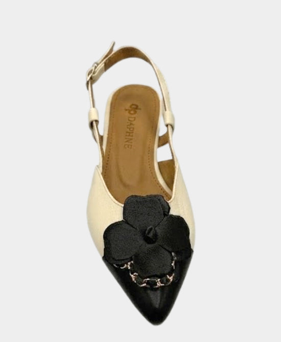 
Leather Flower Chain Slingback in BLACK/BEIGE view 2