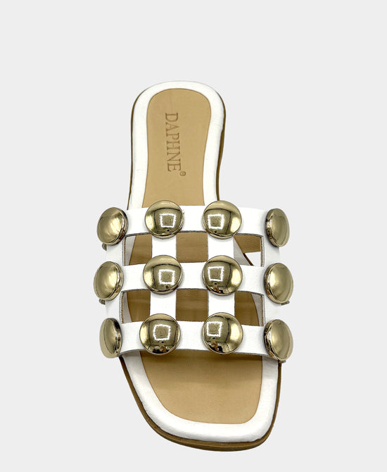 
Leather Studded Sandal in WHITE/GOLD view 2