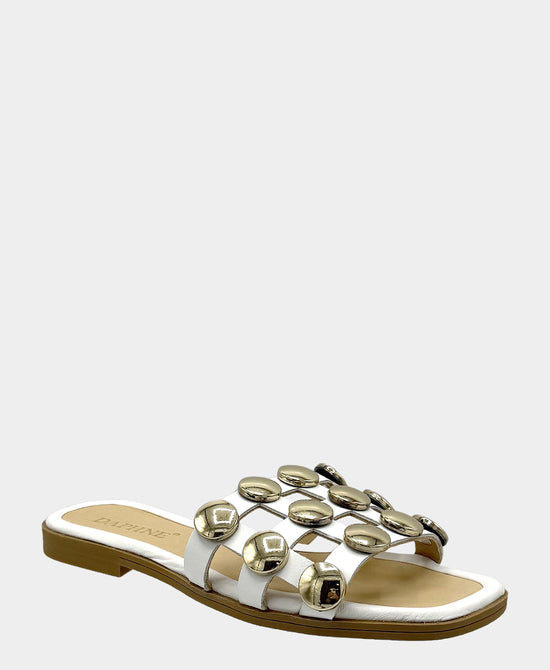 
Leather Studded Sandal in WHITE/GOLD view 1