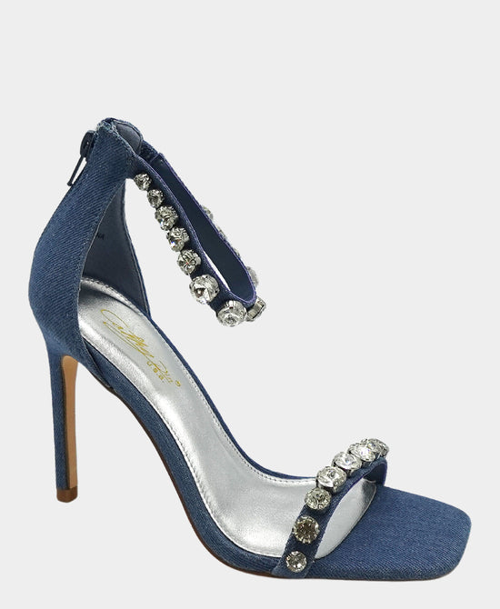 Denim Crystal Heeled Sandal view 1