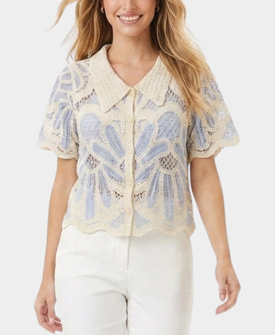 
Crochet Top in BLUE/BEIGE view 1