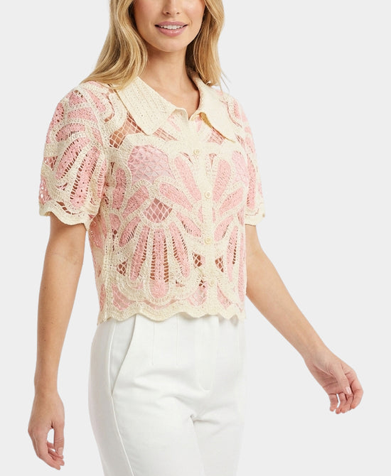 
Crochet Cardigan in PINK/IVORY view 1