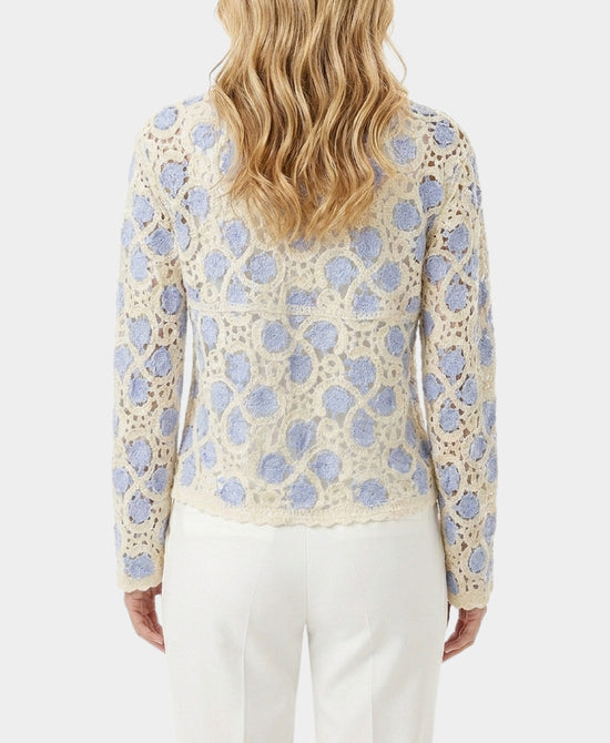 
Crochet Cardigan w/ Pearls & Rhinestones in BLUE/BEIGE view 2